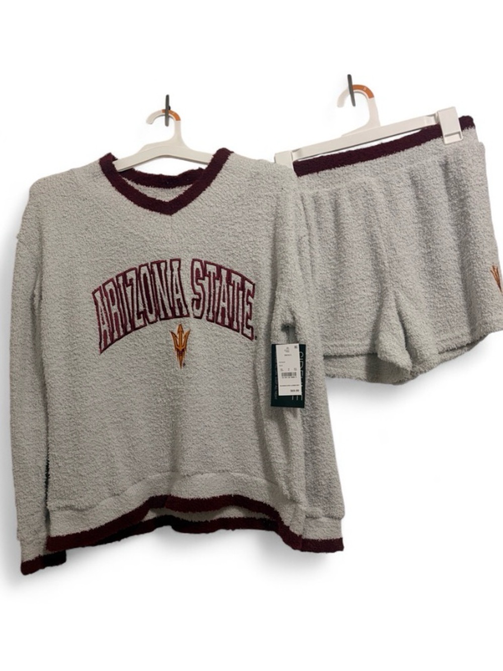 Arizona State Sherpa Pullover & Shorts Set - Cream with Maroon Trim